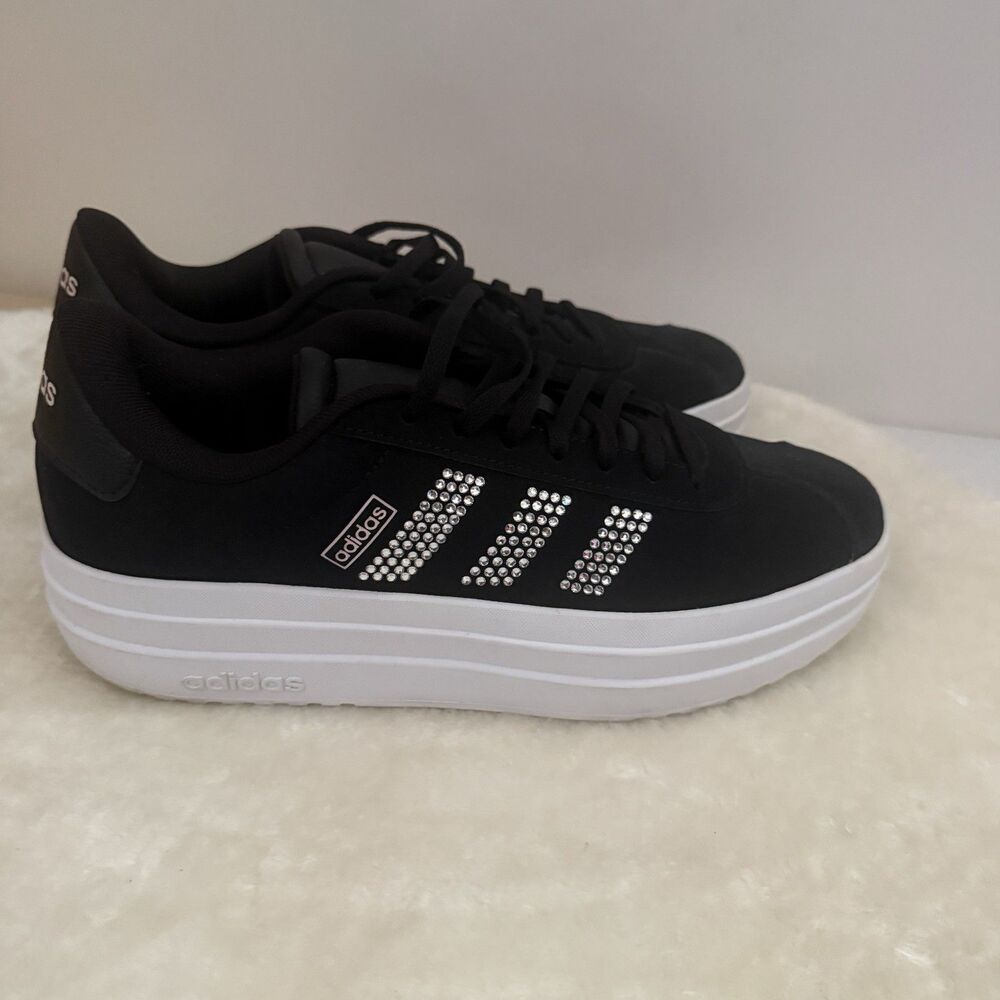 Adidas VL Court Bold Black Rhinestone Platform Shoes 7 Kids’ Skater Youth
